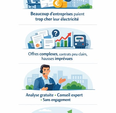 infographie tout comprendre contrat électricité pour les professionnel commercant entreprise