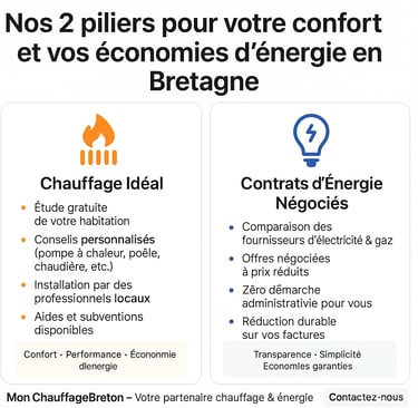 montage visuel explicatif nos 2 piliers chauffage et contrat énergie les 2 au meme endroit service