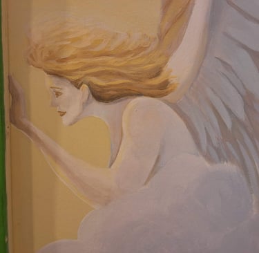 closeup of mural in progress by Marcine in NJ