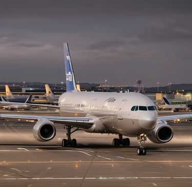 A small aircraft parked on a runway with a clear blue sky above and green grass in the background. The aircraft is white with some red and orange accents, displaying the number L-210. The foreground features a paved surface, and the aircraft seems to belong to an aviation organization.