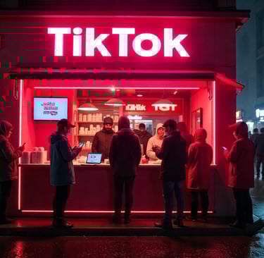 a group of people standing in front of a tik tik tik ti