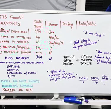 White board strategy to produce an event with tragically scarce time, money, or people.  40X ROI.