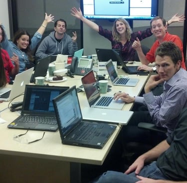 The late-night OMTR team celebrating the web migration after months of intense optimization. 20%+CTF