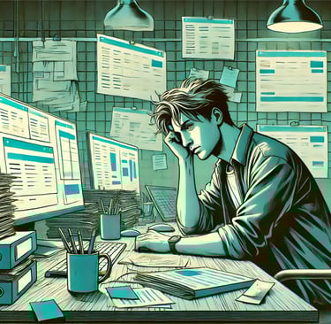 A young entrepreneur overwhelmed with work
