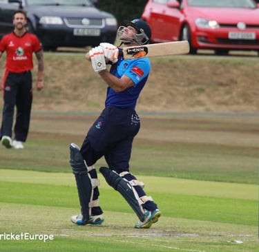 Marc Ellison edges pull shot high into the sky vs Waringstown Challenge Cup FInal 2018