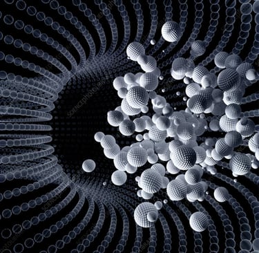 Stoichiometry molecular structure showing spherical atoms in precise ratios for chemical calculation