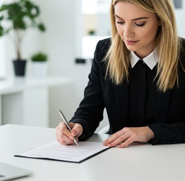 Mujer revisando contrato de eventos