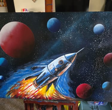 custom painting of a Rocketship in space