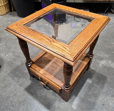 resurfaced end table with glass top