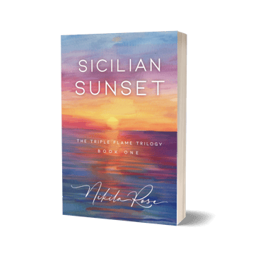 Discrete cover of the novel Sicilian Sunset