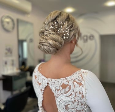 a women having her bridal hair done