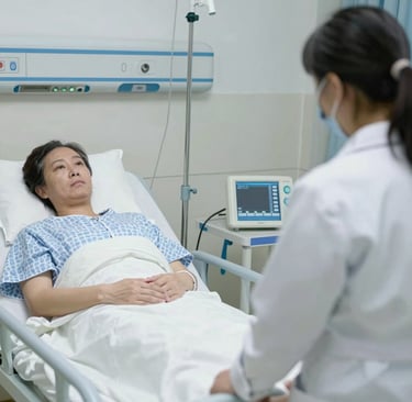 Doctor consulting with a patient in a warm, private exam room.