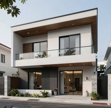 Renovated house exterior showcasing fresh paint and modern architecture