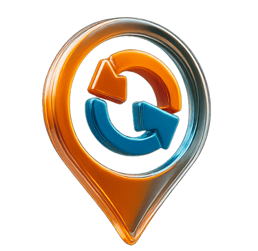 Logo 3D de Celeritas en cristal naranja y azul flotando