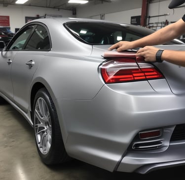 a man paint correcting a car in a garage