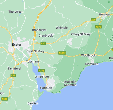 Emergency Locksmith Exeter Exmouth Map of East Devon