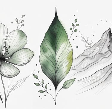 a mountain scene with a mountain range and a flower