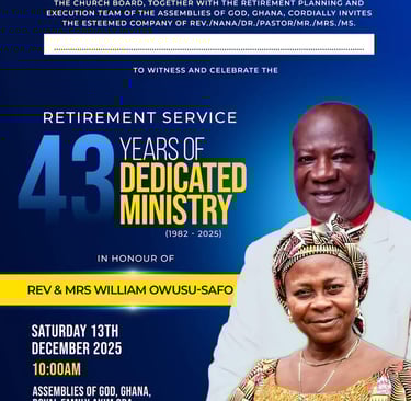 assemblies of God ghana rev. dr. william owusu safo mrs. lydia owusu safo akim oda