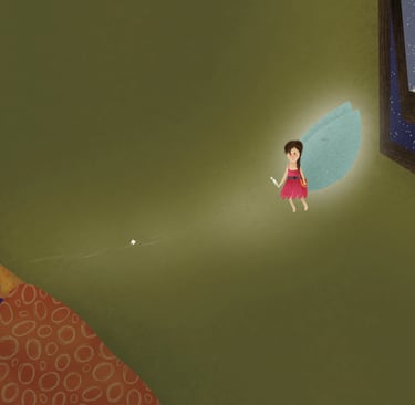 Tooth Fairy using magic to extract tooth from under a pillow