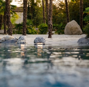 illuminazione con rocce naturali per piscine naturali