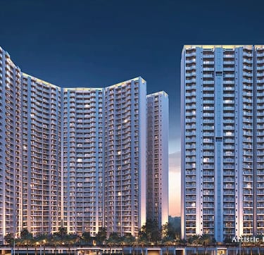 a group of tall buildings with a body of water | Eternia Greater Noida West