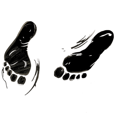 Comic style footprints in a bold black sketched appearance