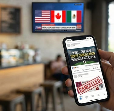 Smartphone post about World Cup 2026 ticket cancellation rumors and fact-check