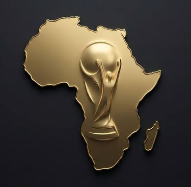 Golden Africa map with World Cup trophy relief representing Africa’s World Cup dream