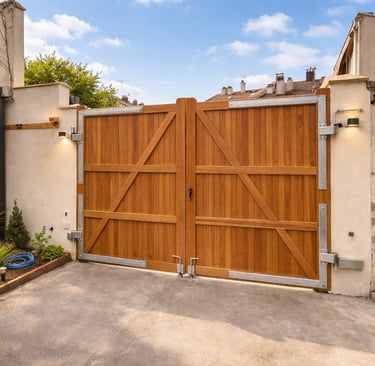 Portail en bois sur mesure réalisé par un menuisier en Normandie