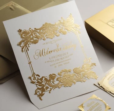 An elegant assortment of gilded printing products.