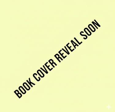 Square image, yellow background, BOOK COVER REVEAL SOON from bottom left corner up to top right