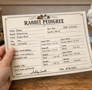 AI generated fake rabbit pedigree for post about Hot Cross Buns doesn't place pedigreed rabbits