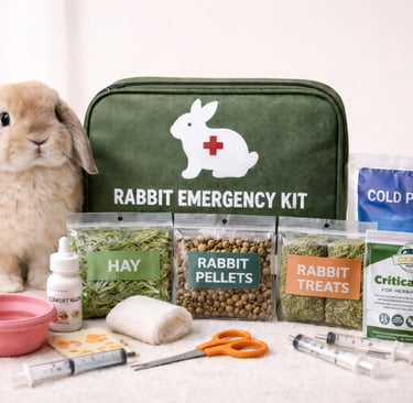 AI generated rabbit emergency kit image for blog post about building a rabbit emergency care kit