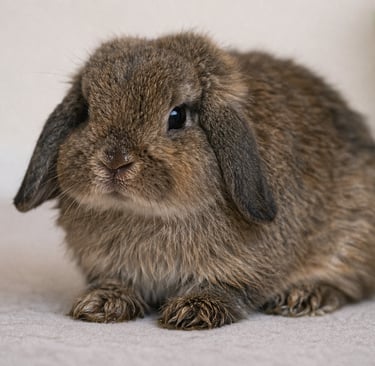 AI enhanced image of Sweet Tea to show Holland Lop with wet nose and front paws.  