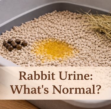 Image of urine in a litter box with hay and droppings nearby