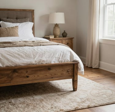 Bright master bedroom with a country theme do not focus on the bed