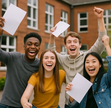 students celebrating exam results