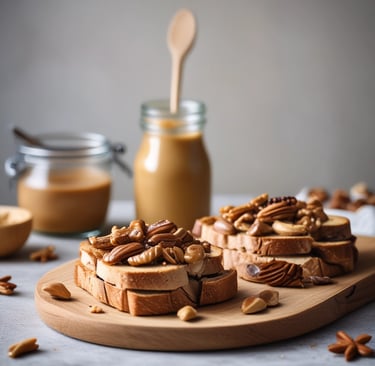 Close-up of creamy almond butter spread on rustic bread with fresh almonds nearby.