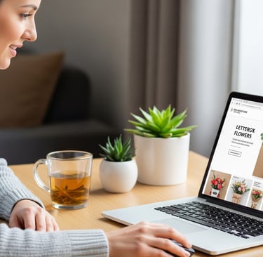 woman on laptop ordering letterbox flowers