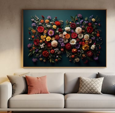floral art on display in living  room
