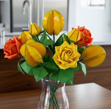 origami carambola flowers on table top