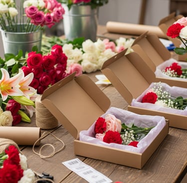 letterbox flowers being prepared for delivery
