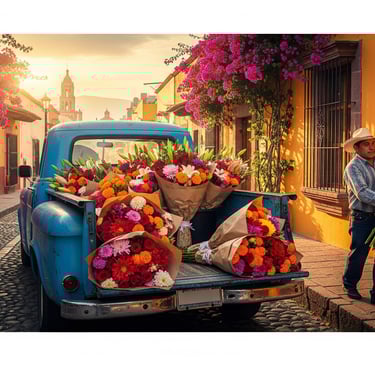 mexican delivery driver carrying flowers
