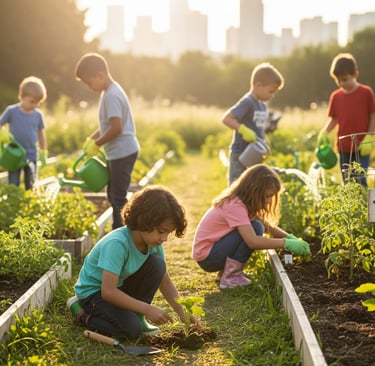 kids planting and caring for fast growing plants