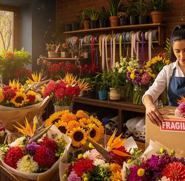 mexican florist preparing flowers