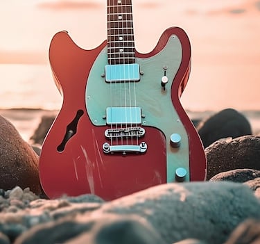 Jake's Strat guitar on the beach