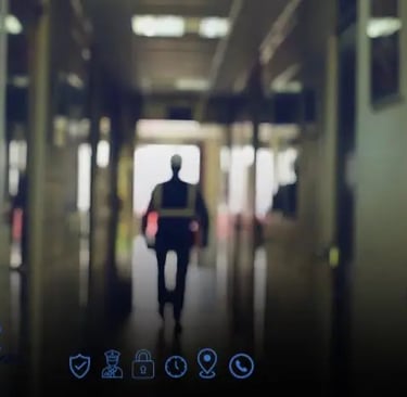 Agente de seguridad privada realizando vigilancia preventiva para proteger empresas en Lima frente a