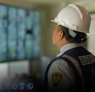 Supervisor realizando evaluación de riesgos y monitoreo de seguridad empresarial en una planta indus