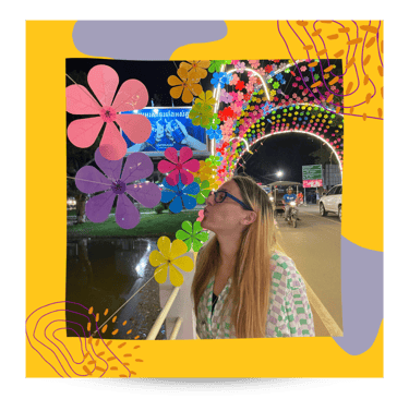 Martina with flower pinwheels.