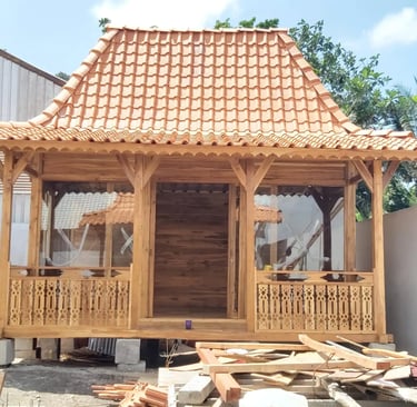 4 joglos complex, terrace with outdoor kitchen and swimming pool